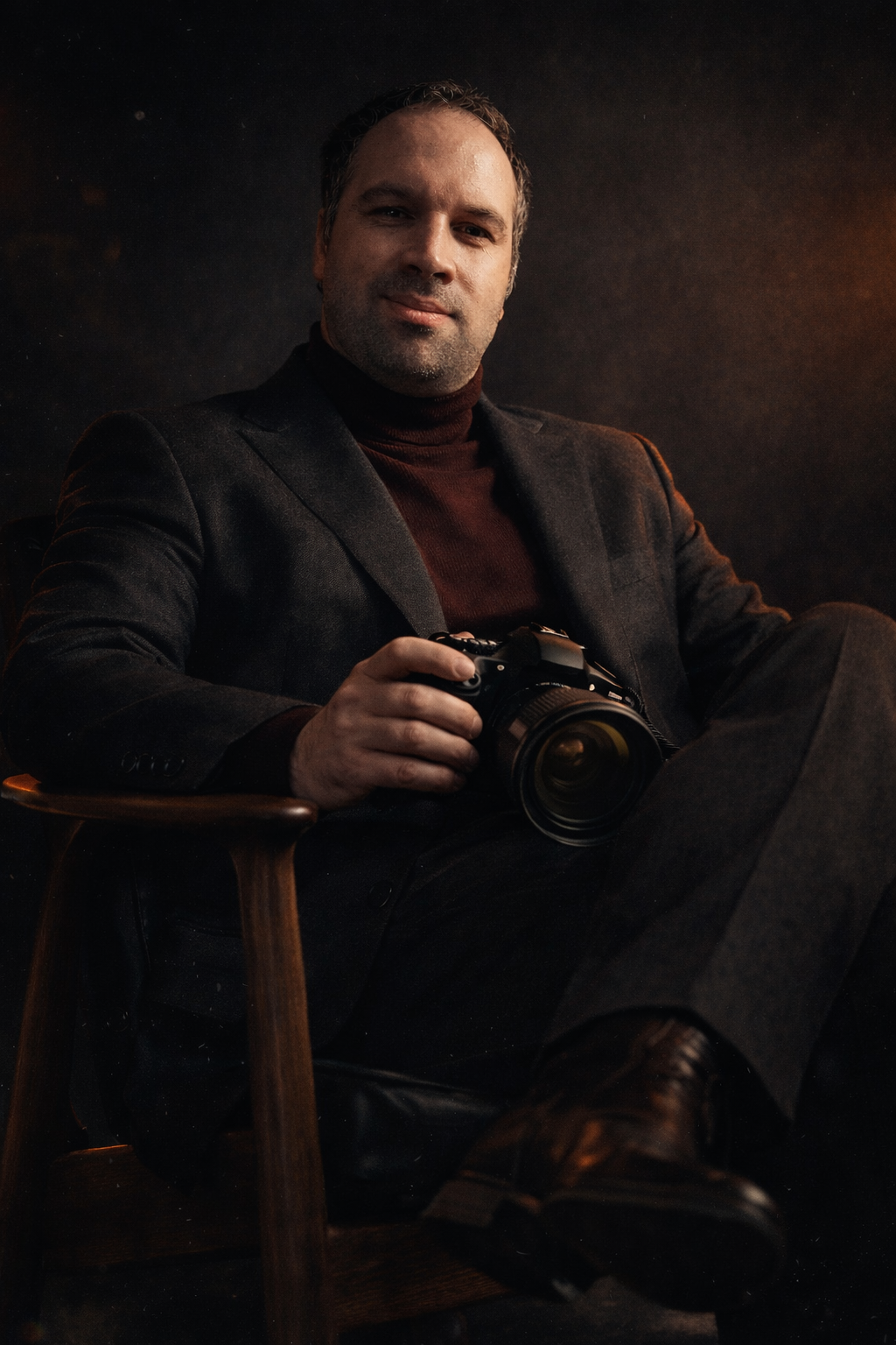 Fabian Kromlinger mit einer Kamera in der Hand.